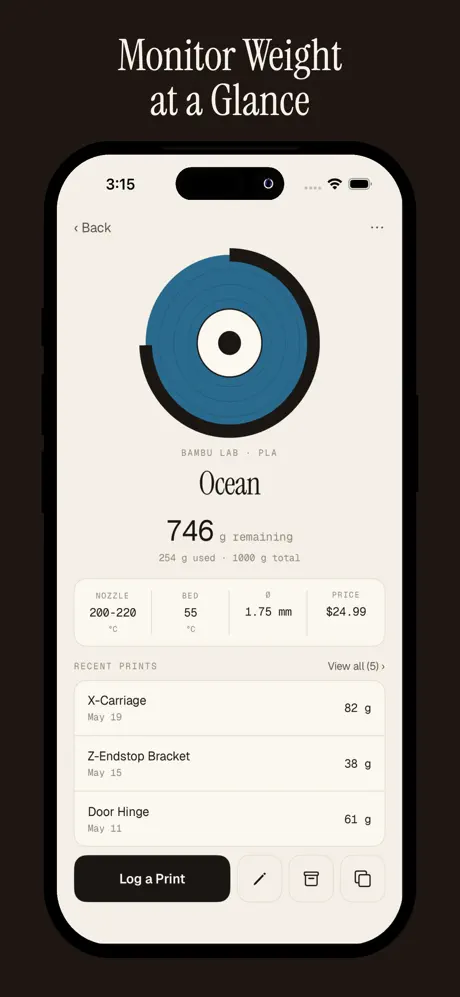 Spool Log - 3D Print Manager screenshot 2