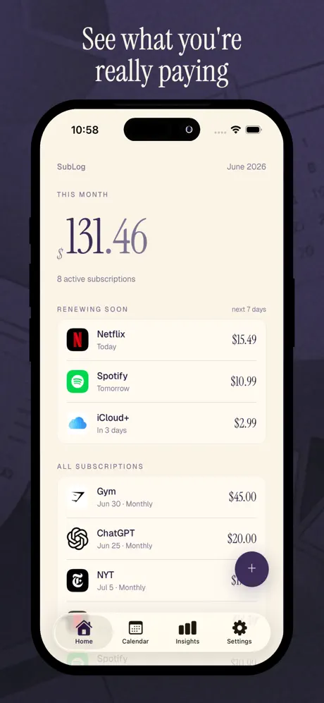 SubLog - Subscription Tracker screenshot 1